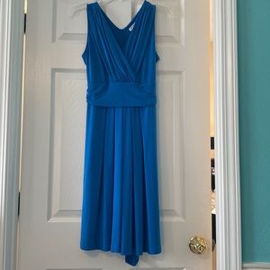 New York and Company Blue Dress V-neck Ruched Tie Back
